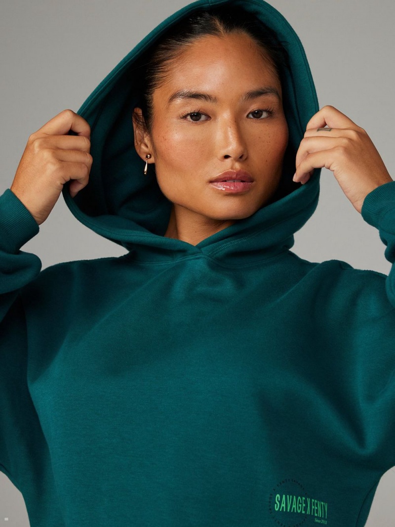 Green Savage X Fenty Xssential Fleece Scope Logo Cropped Women's Hoodie | TCBOAR807