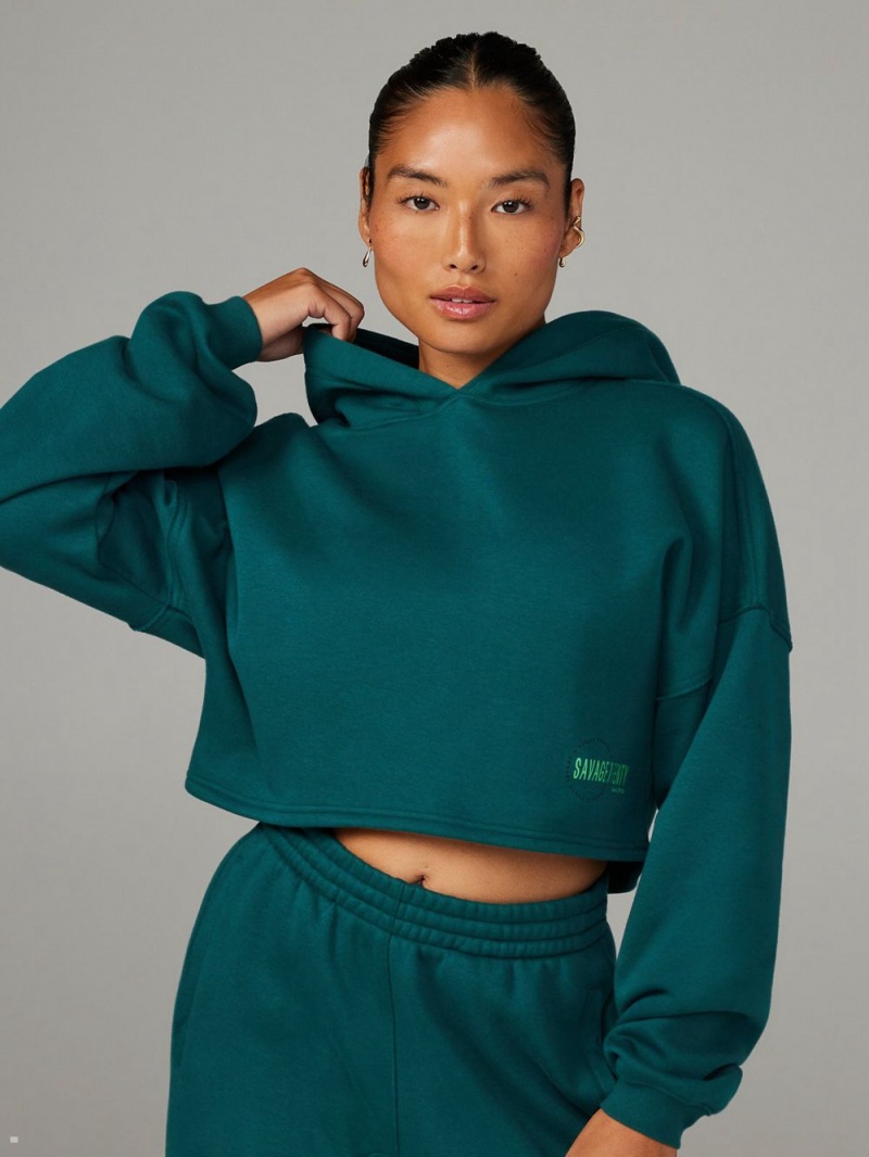 Green Savage X Fenty Xssential Fleece Scope Logo Cropped Women\'s Hoodie | TCBOAR807