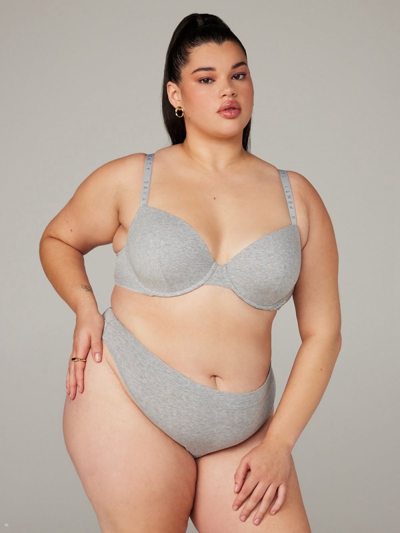 Grey Savage X Fenty Cotton Essentials Padded Demi Women's Balconette Bra | ZLIMOX681