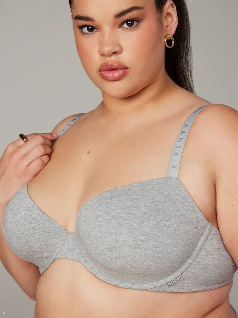 Grey Savage X Fenty Cotton Essentials Padded Demi Women\'s Balconette Bra | ZLIMOX681