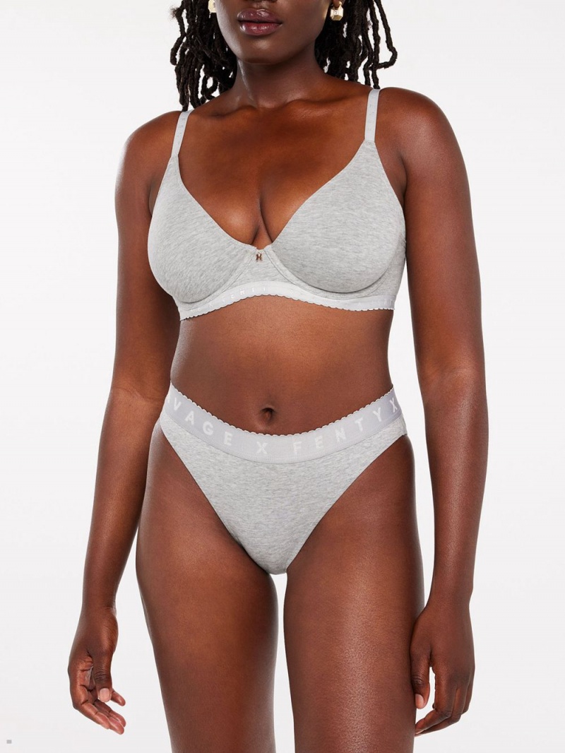 Grey Savage X Fenty Cotton High-Leg Women\'s Bikini Panty | MZVOBQ312