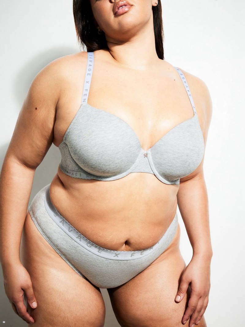 Grey Savage X Fenty Cotton Women's T-Shirt Bra | QWYSHG376