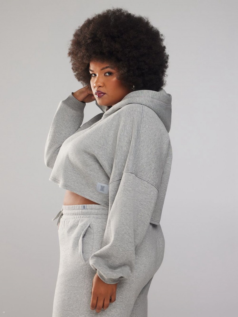 Grey Savage X Fenty Xssential Cropped With Logo Women's Hoodie | HAXTJB309