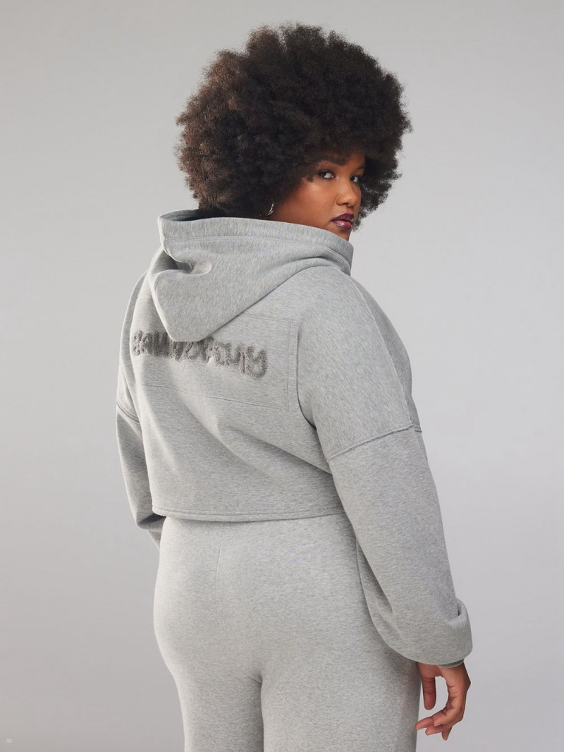 Grey Savage X Fenty Xssential Cropped With Logo Women\'s Hoodie | HAXTJB309