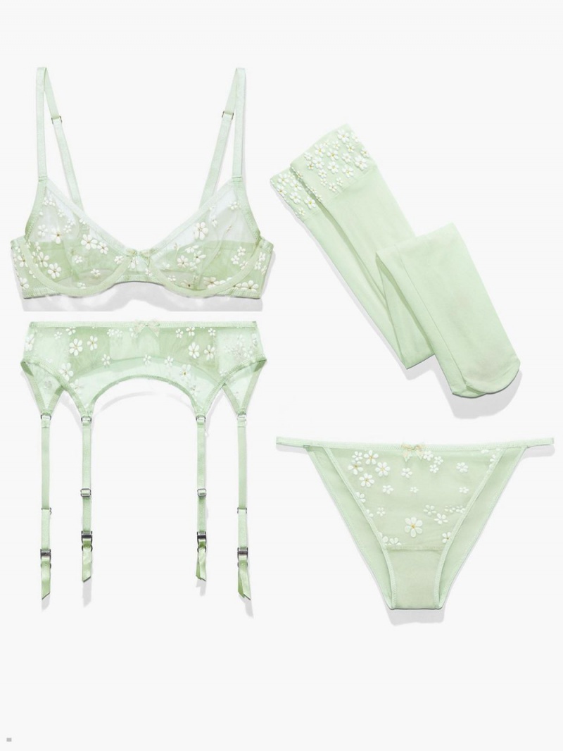 Mint Savage X Fenty Puff Daisy 4-Piece Set Women\'s Lingerie | XPITLV602