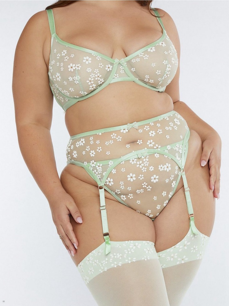 Mint Savage X Fenty Puff Daisy Garter Women's Lingerie | EKPUWR794