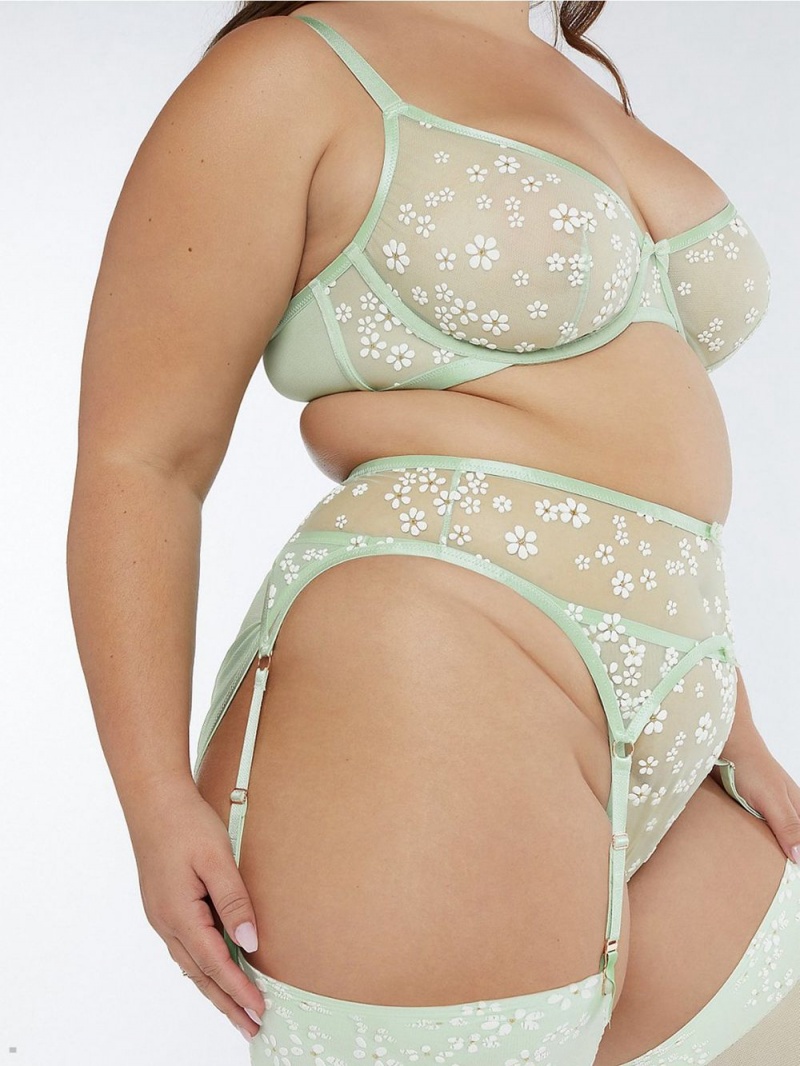 Mint Savage X Fenty Puff Daisy Garter Women's Lingerie | EKPUWR794