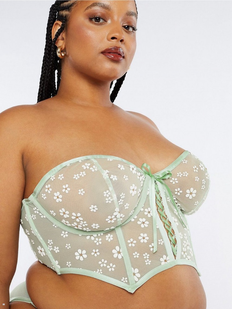 Mint Savage X Fenty Puff Daisy Unlined Bustier Women's Lingerie | KPLCVG754