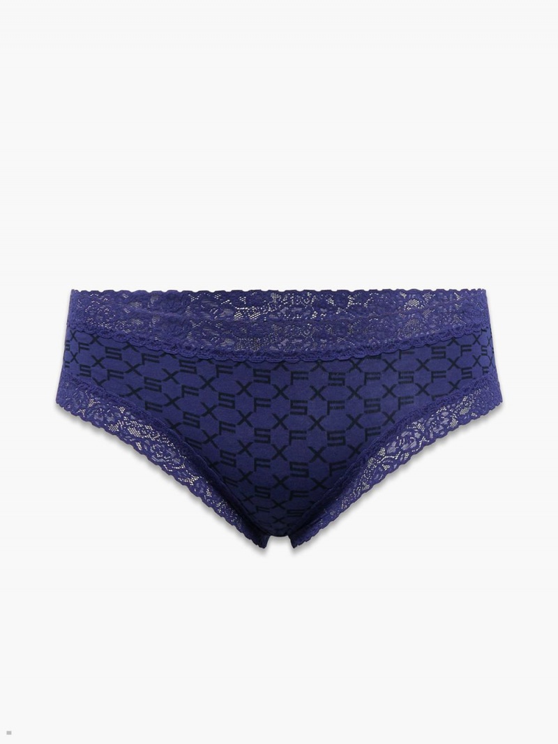 Navy Savage X Fenty Cotton Essentials Lace-Trim Women's Cheeky Panty | MLXIBN194