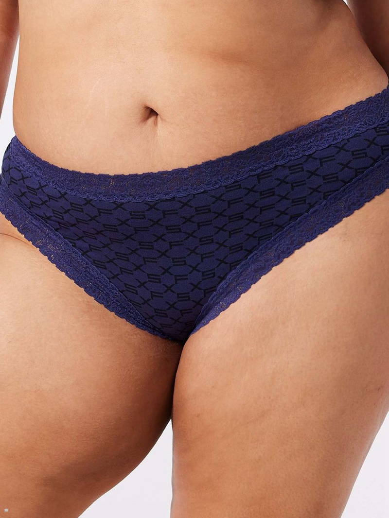 Navy Savage X Fenty Cotton Essentials Lace-Trim Women's Cheeky Panty | QRUKWI127