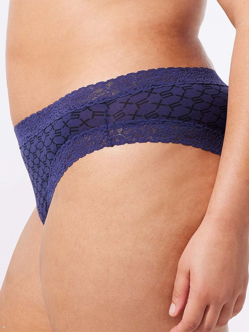 Navy Savage X Fenty Cotton Essentials Lace-Trim Women's Cheeky Panty | QRUKWI127