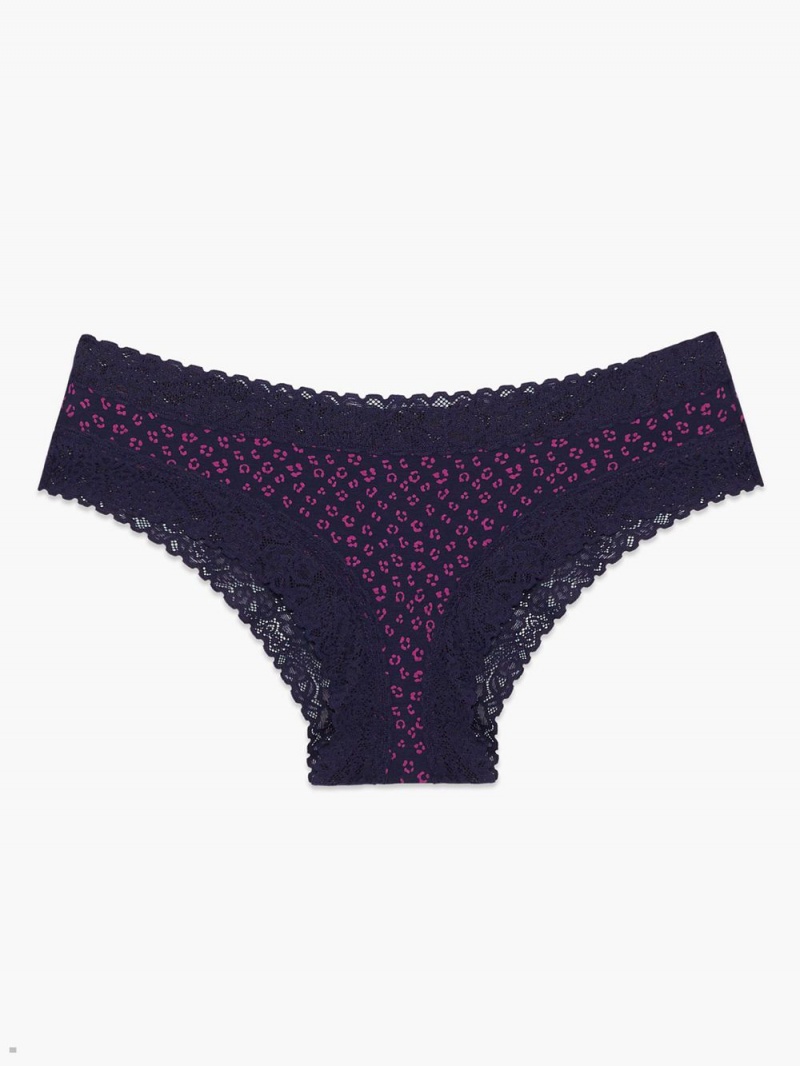 Navy Savage X Fenty Cotton Essentials Lace-Trim Women's Cheeky Panty | KHDBVM514