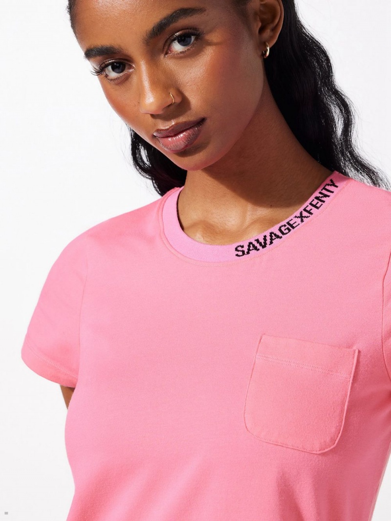 Pink Savage X Fenty Xssential Baby Tee Women's Dress | NRSVYZ429