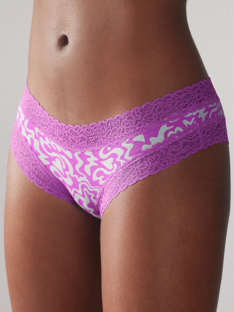 Purple Savage X Fenty Cotton Essentials Lace-Trim Women's Cheeky Panty | VBEUTF978