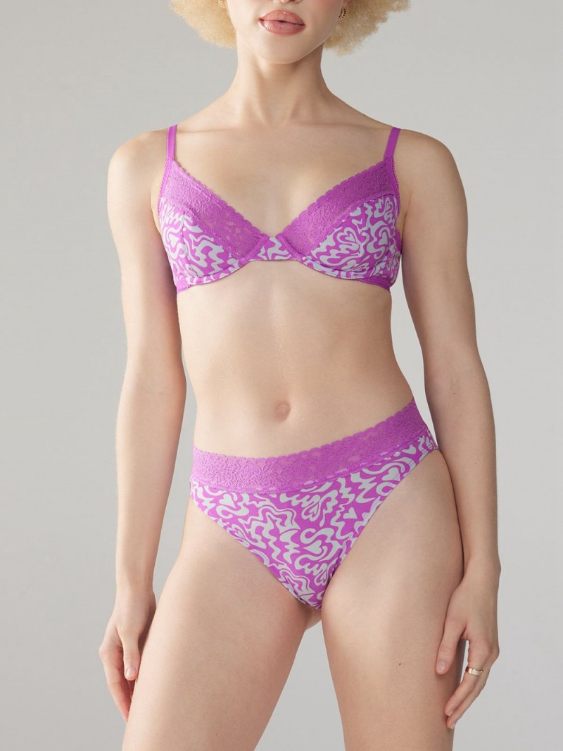 Purple Savage X Fenty Cotton Essentials Lace-Trim High-Leg Women's Bikini Panty | PDOVZX378