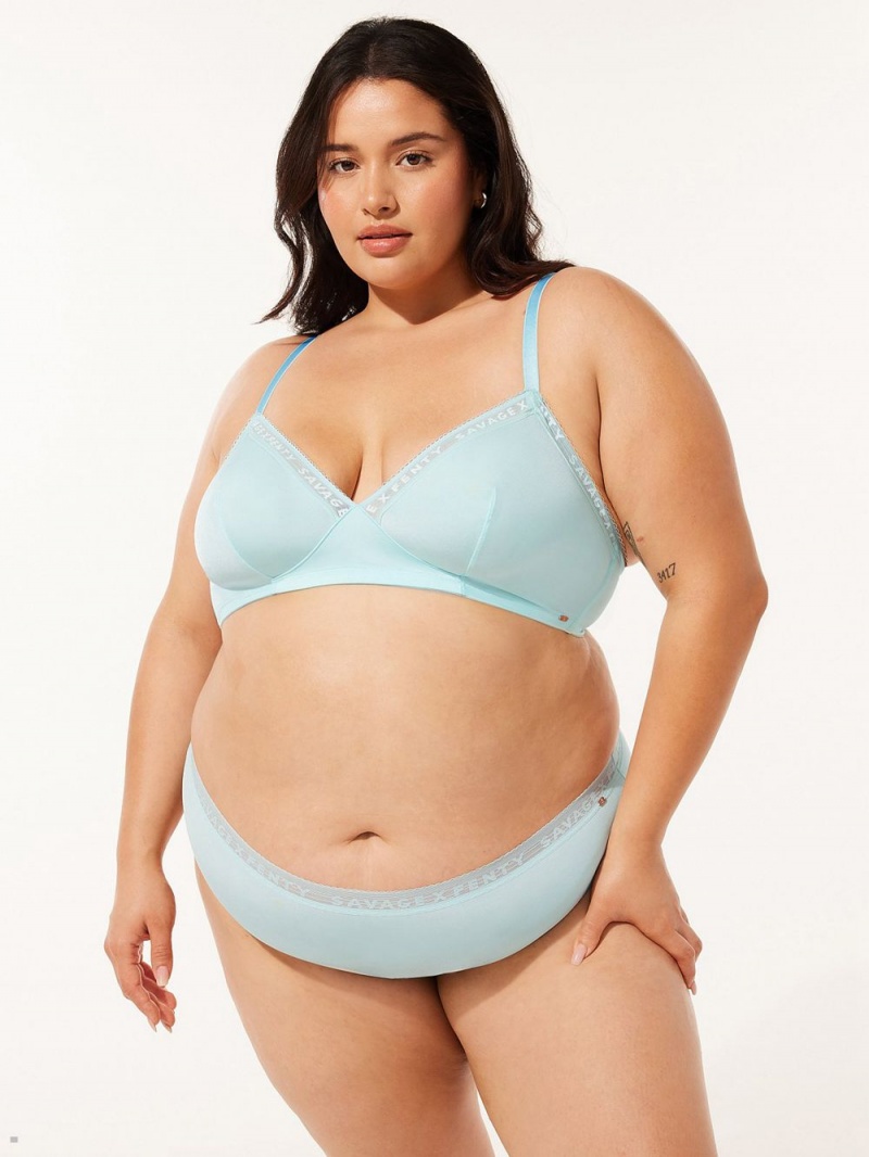 Turquoise Savage X Fenty New Microfiber Logo-Trim Unlined Women's Bralettes | UJXGAE920