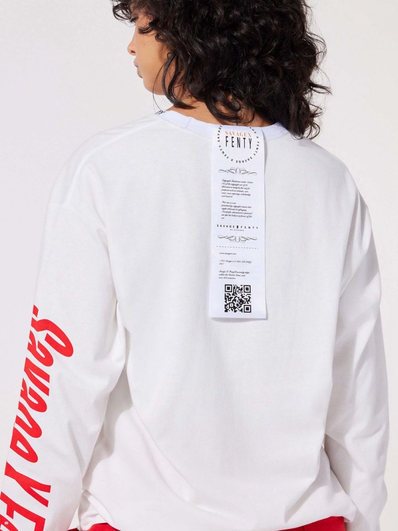 White Savage X Fenty Sexties Graphic Long-Sleeve Women's Shirts | HITFBP913