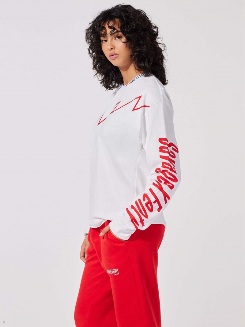 White Savage X Fenty Sexties Graphic Long-Sleeve Women's Shirts | HITFBP913