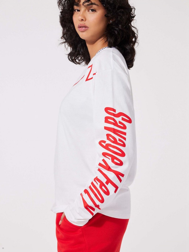 White Savage X Fenty Sexties Graphic Long-Sleeve Women's Shirts | HITFBP913