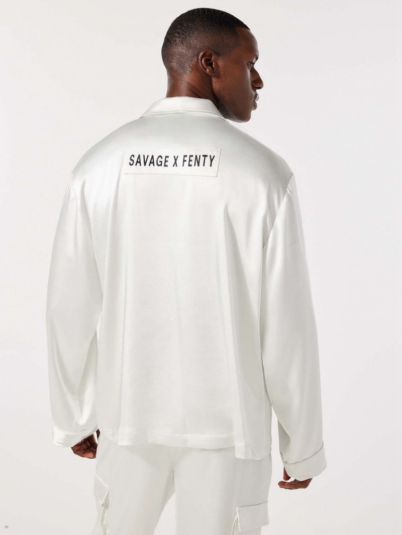 White Savage X Fenty Sexties Satin Sleep Men's Tops | JHRBCG651