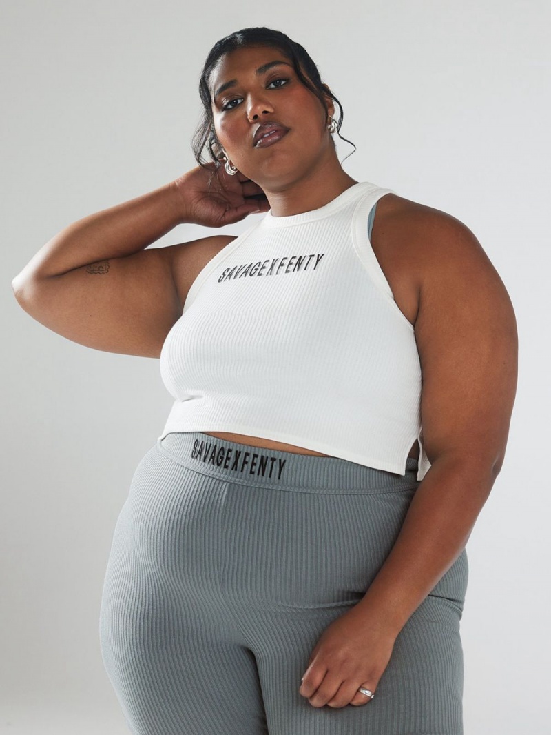 White Savage X Fenty Xssential Heavy Rib Cropped Logo Women's Tank | PEARQM598