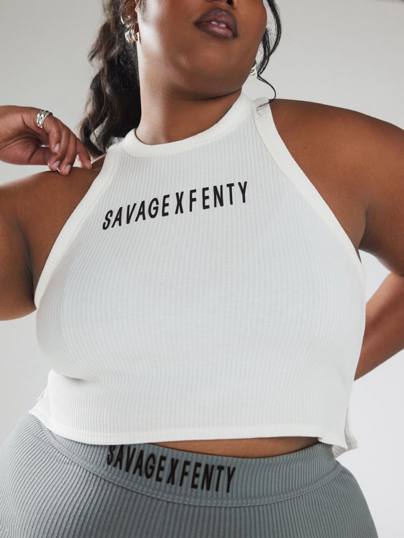 White Savage X Fenty Xssential Heavy Rib Cropped Logo Women\'s Tank | PEARQM598