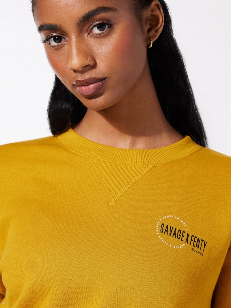 Yellow Savage X Fenty Xssential Scope Logo Cropped Women's Sweatshirt | CPDUBE703