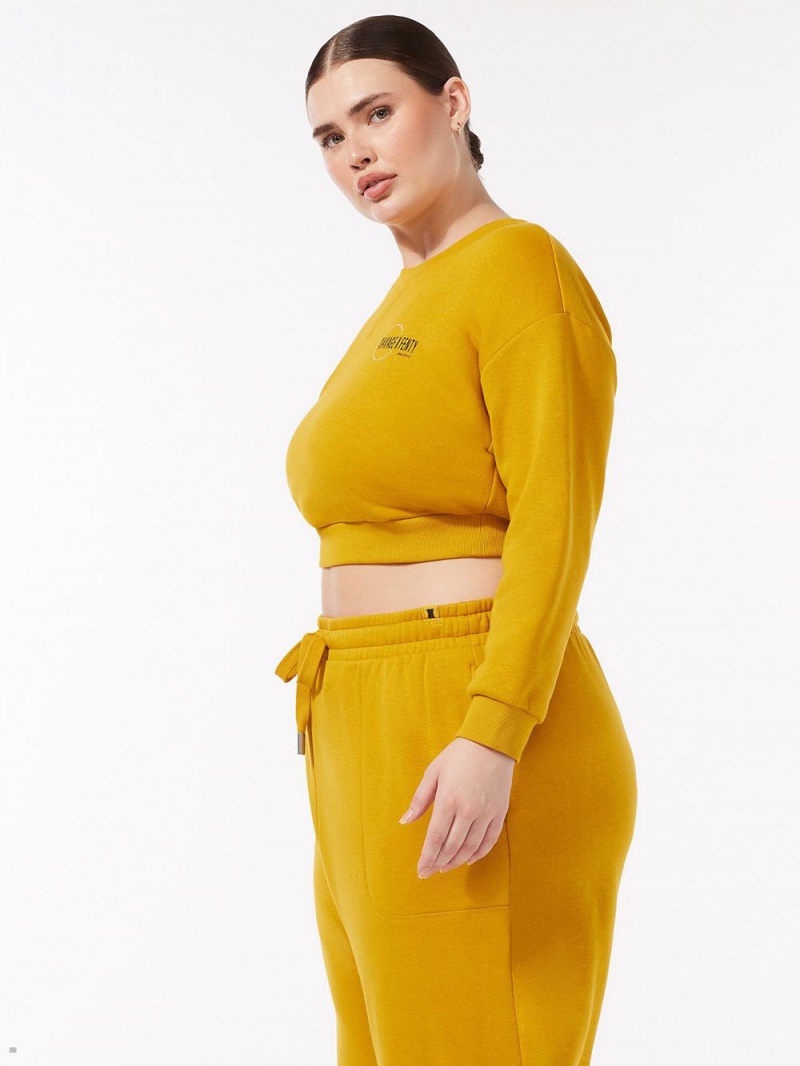 Yellow Savage X Fenty Xssential Scope Logo Cropped Women's Sweatshirt | NWZHOF258