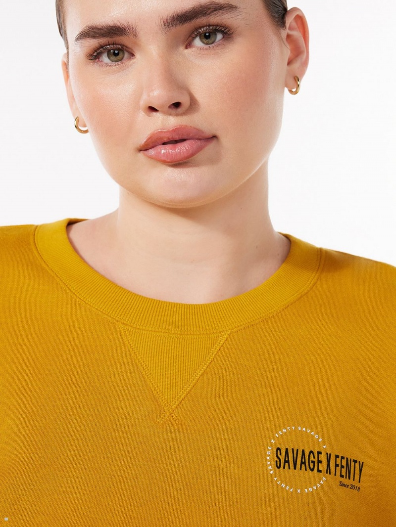 Yellow Savage X Fenty Xssential Scope Logo Cropped Women's Sweatshirt | NWZHOF258